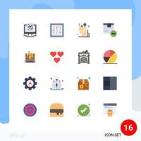 Pack of 16 Modern Flat Colors Signs and Symbols for Web Print Media such as goods delete products box user Editable Pack of Creative Vector Design Elements