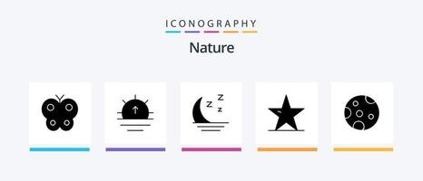 Nature Glyph 5 Icon Pack Including moon. nature star. foggy. nature. ecology. Creative Icons Design vector