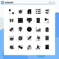 25 Thematic Vector Solid Glyphs and Editable Symbols of ui list shield detail page Editable Vector Design Elements