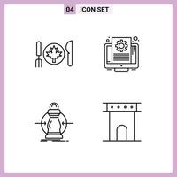 Mobile Interface Line Set of 4 Pictograms of dinner cost leaf setting lower Editable Vector Design Elements