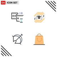 conjunto moderno de 4 iconos y símbolos planos, como la evaluación del punto del carrete de película, la bolsa de tiro con arco, los elementos de diseño vectorial editables vector