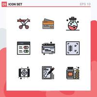 Set of 9 Modern UI Icons Symbols Signs for settings communication credit laboratory chemical Editable Vector Design Elements