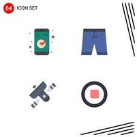 Set of 4 Vector Flat Icons on Grid for app broadcast ui clothing radio Editable Vector Design Elements