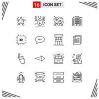 Pictogram Set of 16 Simple Outlines of chip building headphone architecture romantic Editable Vector Design Elements