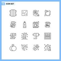 Set of 16 Modern UI Icons Symbols Signs for online hash tag research thanksgiving apple Editable Vector Design Elements