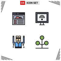 4 Thematic Vector Filledline Flat Colors and Editable Symbols of site security internet arrested garden Editable Vector Design Elements