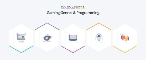 Gaming Genres And Programming 25 Flat icon pack including droid. android. motor. laptop. coding vector