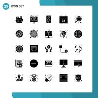 Pack of 25 creative Solid Glyphs of learning event audio date professional Editable Vector Design Elements