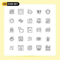 Line Pack of 25 Universal Symbols of secure check rainy speaker school Editable Vector Design Elements