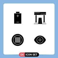 Group of 4 Modern Solid Glyphs Set for battery layout activities game streamline Editable Vector Design Elements