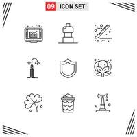 Universal Icon Symbols Group of 9 Modern Outlines of shield defense scalpel technology wifi Editable Vector Design Elements