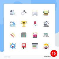 Set of 16 Modern UI Icons Symbols Signs for achievement radioactive life pollution public transport Editable Pack of Creative Vector Design Elements