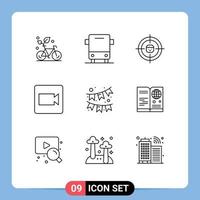 Pack of 9 creative Outlines of video camera transport resources recruitment Editable Vector Design Elements