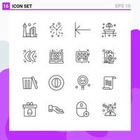 Modern Set of 16 Outlines and symbols such as direction table arrow sunshade park Editable Vector Design Elements