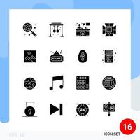 Modern Set of 16 Solid Glyphs Pictograph of picture softbox front desk professional light Editable Vector Design Elements