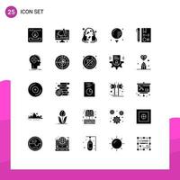 Mobile Interface Solid Glyph Set of 25 Pictograms of c game computer ball activities Editable Vector Design Elements