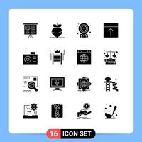 16 Universal Solid Glyphs Set for Web and Mobile Applications ladder device targeting page interface Editable Vector Design Elements