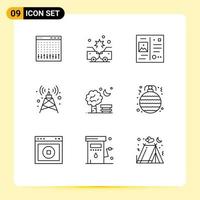 Mobile Interface Outline Set of 9 Pictograms of chair tower insurance signal vacation Editable Vector Design Elements