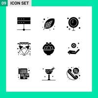 Pack of 9 Modern Solid Glyphs Signs and Symbols for Web Print Media such as light disco plant shower cleaning Editable Vector Design Elements