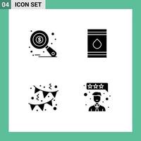 Pack of 4 Modern Solid Glyphs Signs and Symbols for Web Print Media such as research birthday tax monitoring fuel party Editable Vector Design Elements