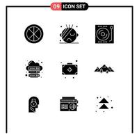 Modern Set of 9 Solid Glyphs Pictograph of web internet devices hosting vinyl Editable Vector Design Elements