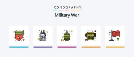 la línea de guerra militar llenó el paquete de 5 íconos, incluido el tiempo. promoción. apuntar. militar. ejército. diseño de iconos creativos vector