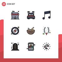 Pack of 9 Modern Filledline Flat Colors Signs and Symbols for Web Print Media such as parade instrument key drum new Editable Vector Design Elements