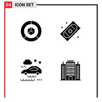 Set of 4 Commercial Solid Glyphs pack for analysis tickets logistic movie raffle car Editable Vector Design Elements