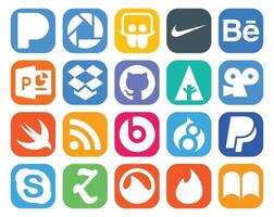 Paquete de 20 íconos de redes sociales que incluye zootool skype forrst paypal beats pill vector