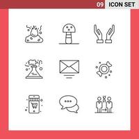 Set of 9 Vector Outlines on Grid for text mail care smoke pollution Editable Vector Design Elements