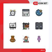 Pack of 9 creative Filledline Flat Colors of pc screen marketing monitor internet Editable Vector Design Elements