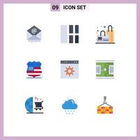 Set of 9 Modern UI Icons Symbols Signs for webpage browser bag security sign Editable Vector Design Elements