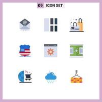 Set of 9 Modern UI Icons Symbols Signs for webpage browser bag security sign Editable Vector Design Elements