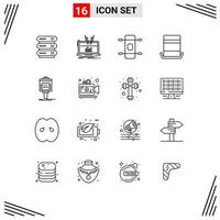 Pack of 16 Modern Outlines Signs and Symbols for Web Print Media such as parking top hat platform top fashion Editable Vector Design Elements