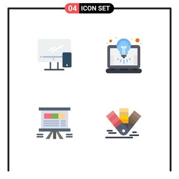 Flat Icon Pack of 4 Universal Symbols of computer analytics imac idea presentation Editable Vector Design Elements