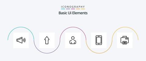 Basic Ui Elements Line 5 Icon Pack Including printed. printer. male. call. mobile vector