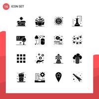 User Interface Pack of 16 Basic Solid Glyphs of scientific research science lab tree chemistry thinking Editable Vector Design Elements