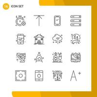 Pictogram Set of 16 Simple Outlines of server hosting phone files iphone Editable Vector Design Elements