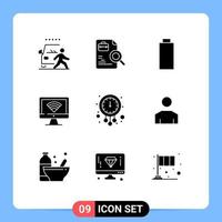 Group of 9 Modern Solid Glyphs Set for midnight signal jobs wifi computer Editable Vector Design Elements