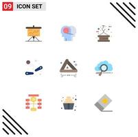 Flat Color Pack of 9 Universal Symbols of fun tower communication rope hook Editable Vector Design Elements