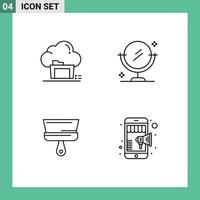 4 Creative Icons Modern Signs and Symbols of folder paint data cleaning tool Editable Vector Design Elements