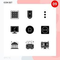 9 User Interface Solid Glyph Pack of modern Signs and Symbols of pc device one monitor ui Editable Vector Design Elements