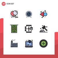 Set of 9 Vector Filledline Flat Colors on Grid for develop app sound money atm Editable Vector Design Elements