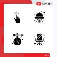 Pack of 4 Modern Solid Glyphs Signs and Symbols for Web Print Media such as click ufo gestures craft massage Editable Vector Design Elements