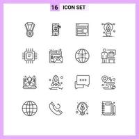 Editable Vector Line Pack of 16 Simple Outlines of designing bulb website webpage page Editable Vector Design Elements