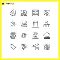 Set of 16 Modern UI Icons Symbols Signs for abilities power team green website Editable Vector Design Elements