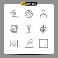 User Interface Pack of 9 Basic Outlines of gras light administrator construction tablet Editable Vector Design Elements