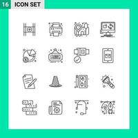 Set of 16 Vector Outlines on Grid for pie sync blood pressure operator install app Editable Vector Design Elements