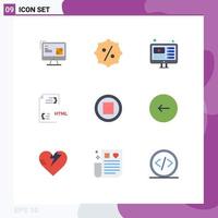 Pack of 9 Modern Flat Colors Signs and Symbols for Web Print Media such as media file design development coding Editable Vector Design Elements