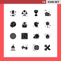 Pack of 16 creative Solid Glyphs of data analysis food financial data home Editable Vector Design Elements